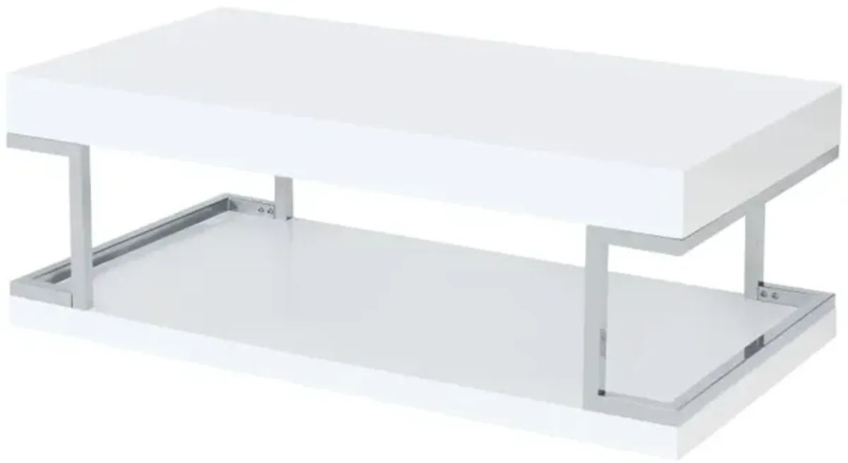 Aspers Coffee Table, White High Gloss & Chrome