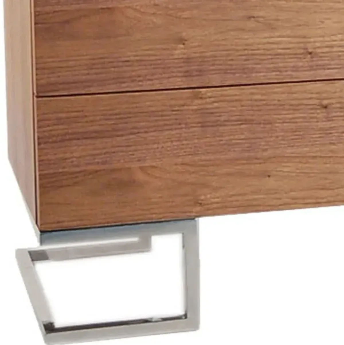 Sam 39 Inch Dresser, 3 Drawers, Sleek Chrome Steel Legs, Walnut Brown Wood - Benzara