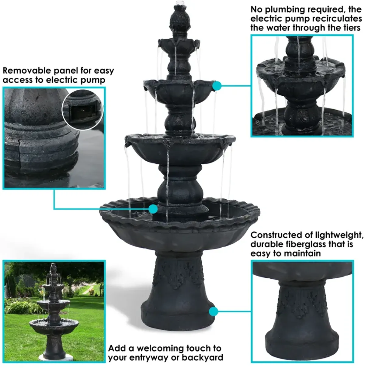 Sunnydaze Pineapple Resin Outdoor 4-Tier Water Fountain