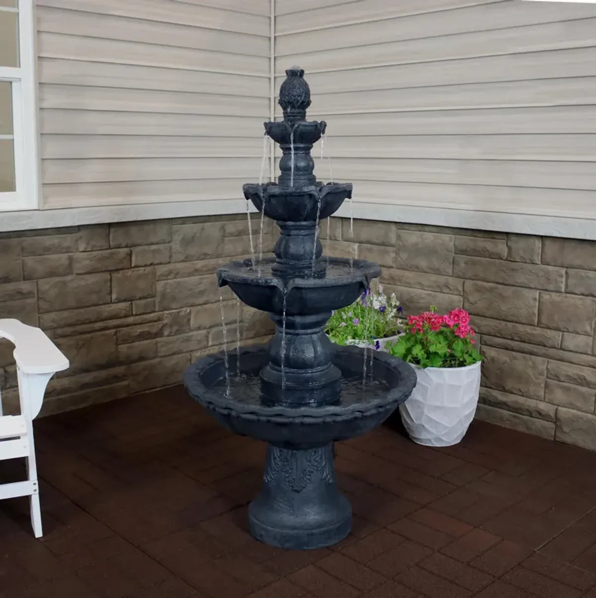 Sunnydaze Pineapple Resin Outdoor 4-Tier Water Fountain