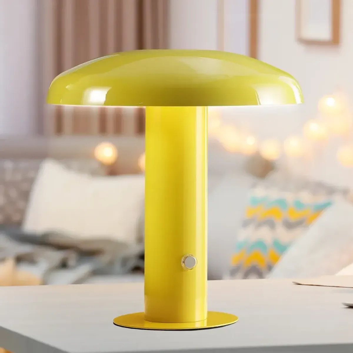 Suillius Contemporary Bohemian Rechargeablecordless Iron Integrated LED Mushroom Table Lamp