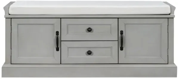Gewnee Storage Bench with 2 Drawers and 2 Cabinets, Shoe Bench with Removable Cushion for Living Room, Entryway (Gray Wash)