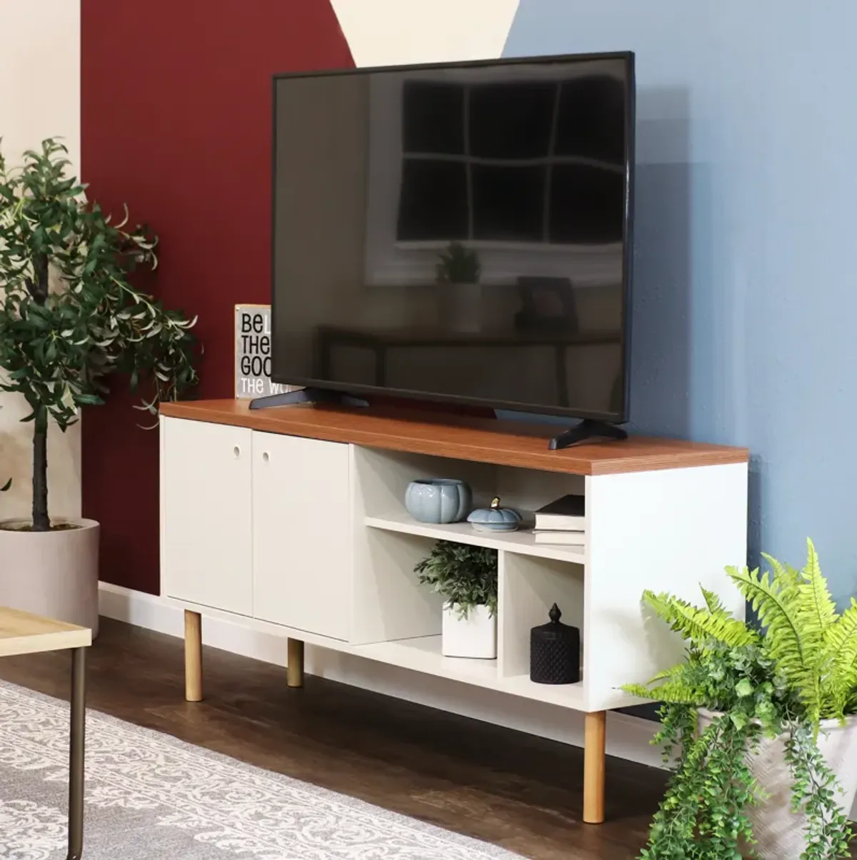 Sunnydaze Mid-Centurn Modern TV Stand Console for 55" TV