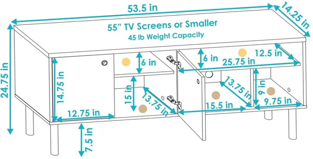 Sunnydaze Mid-Centurn Modern TV Stand Console for 55" TV