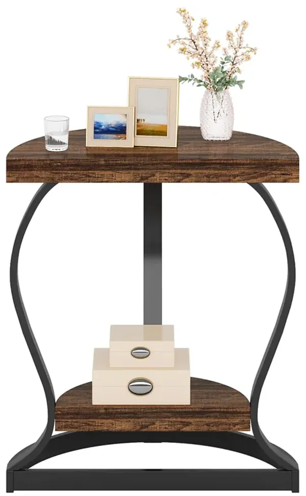 Tribesigns Half-Round End Table, 2-Tier Half Moon Side Table Semi Circle Accent Table with Metal Frame and Thicken Tabletop for Living Room, Bedroom, Home Office (Rustic Brown)