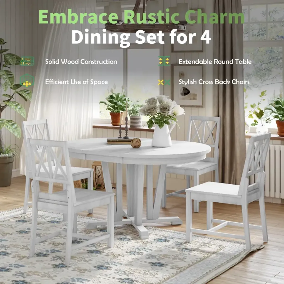 Rustic 5-Piece Extendable Dining Table Set