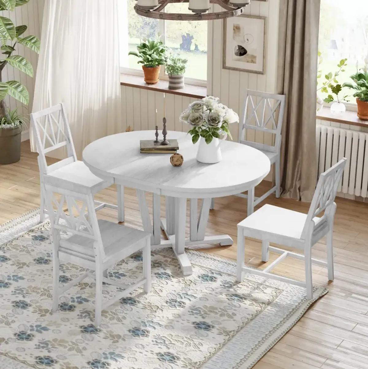 Rustic 5-Piece Extendable Dining Table Set