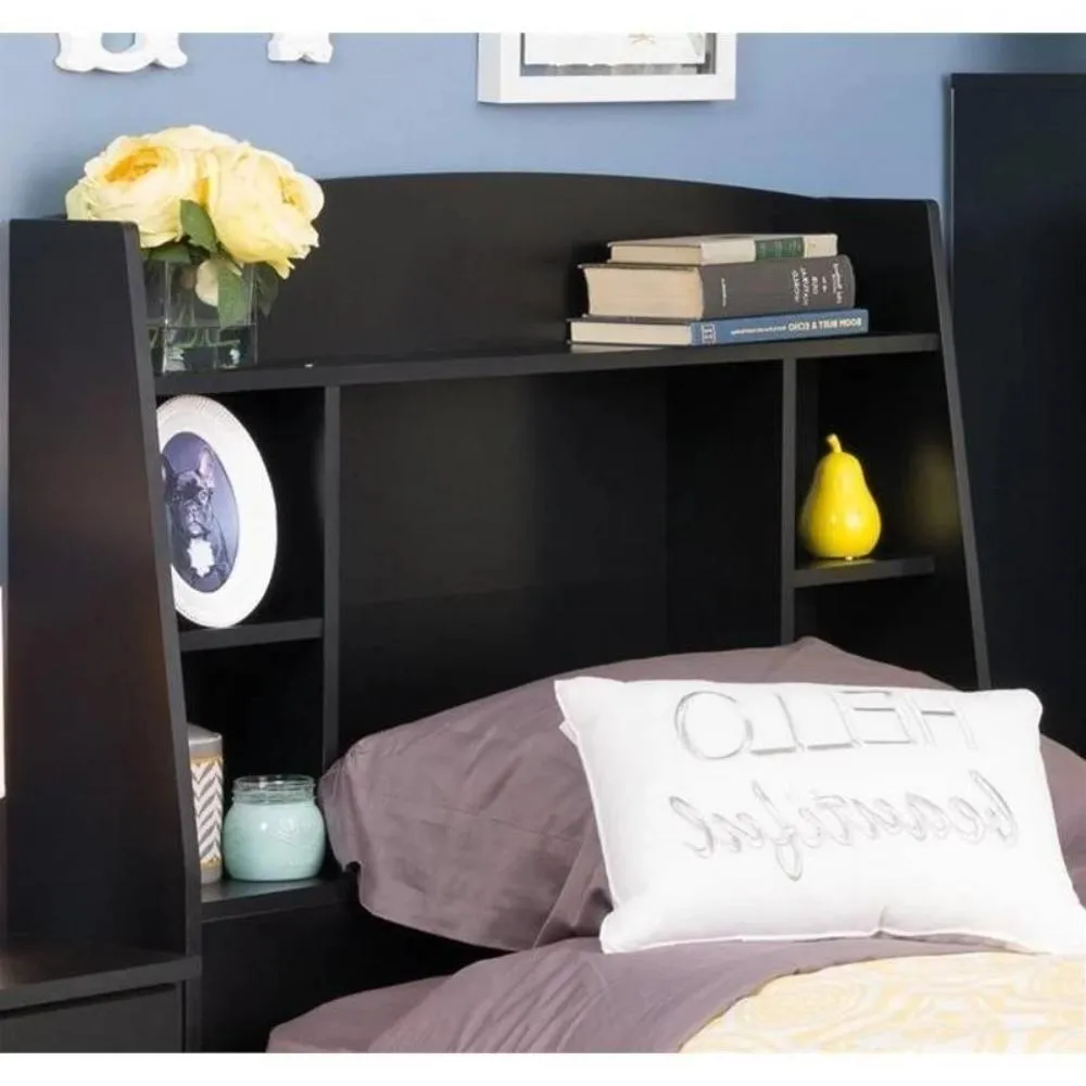 Bookcase Storage Headboard in Espresso Wood Finish