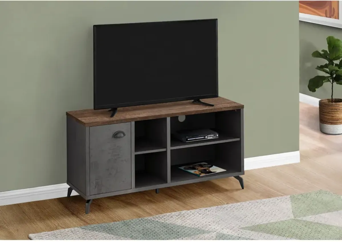 Monarch Specialties I 2830 Tv Stand, 48 Inch, Console, Media Entertainment Center, Storage Cabinet, Living Room, Bedroom, Laminate, Metal, Grey, Brown, Contemporary, Modern