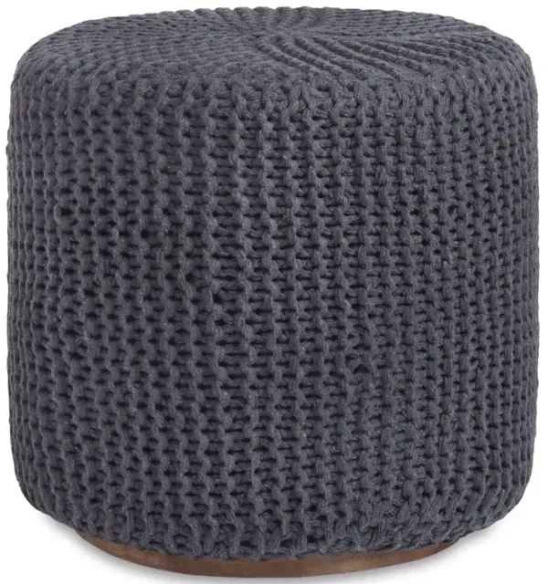 Hivvago 16" Dark Grey Cotton Blend With Brown Round Pouf Ottoman