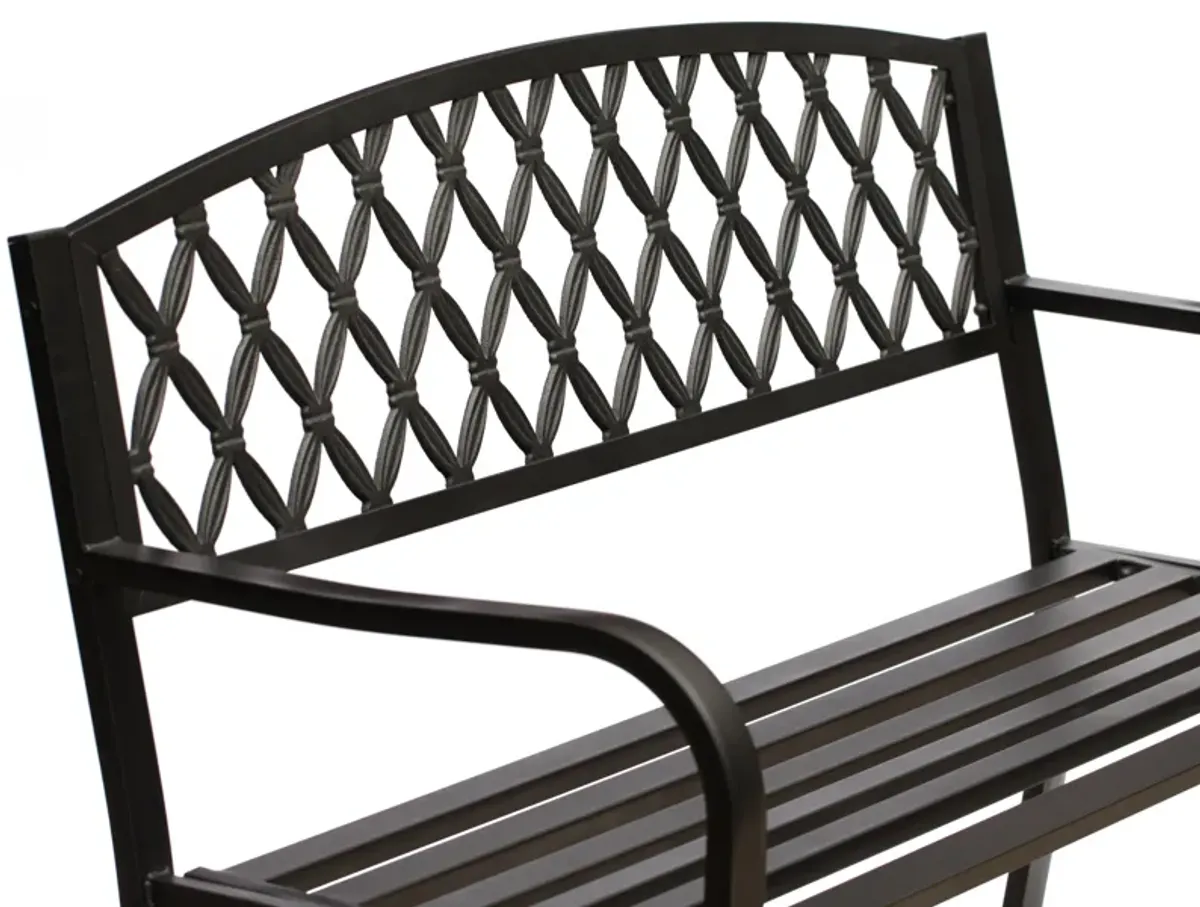 Gardenised Black Outdoor Garden Patio Steel Park Bench Lawn Decor with Cast Iron Back Seating bench, with Backrest and Armrest for Yard, Patio, Garden, Balcony, and Deck