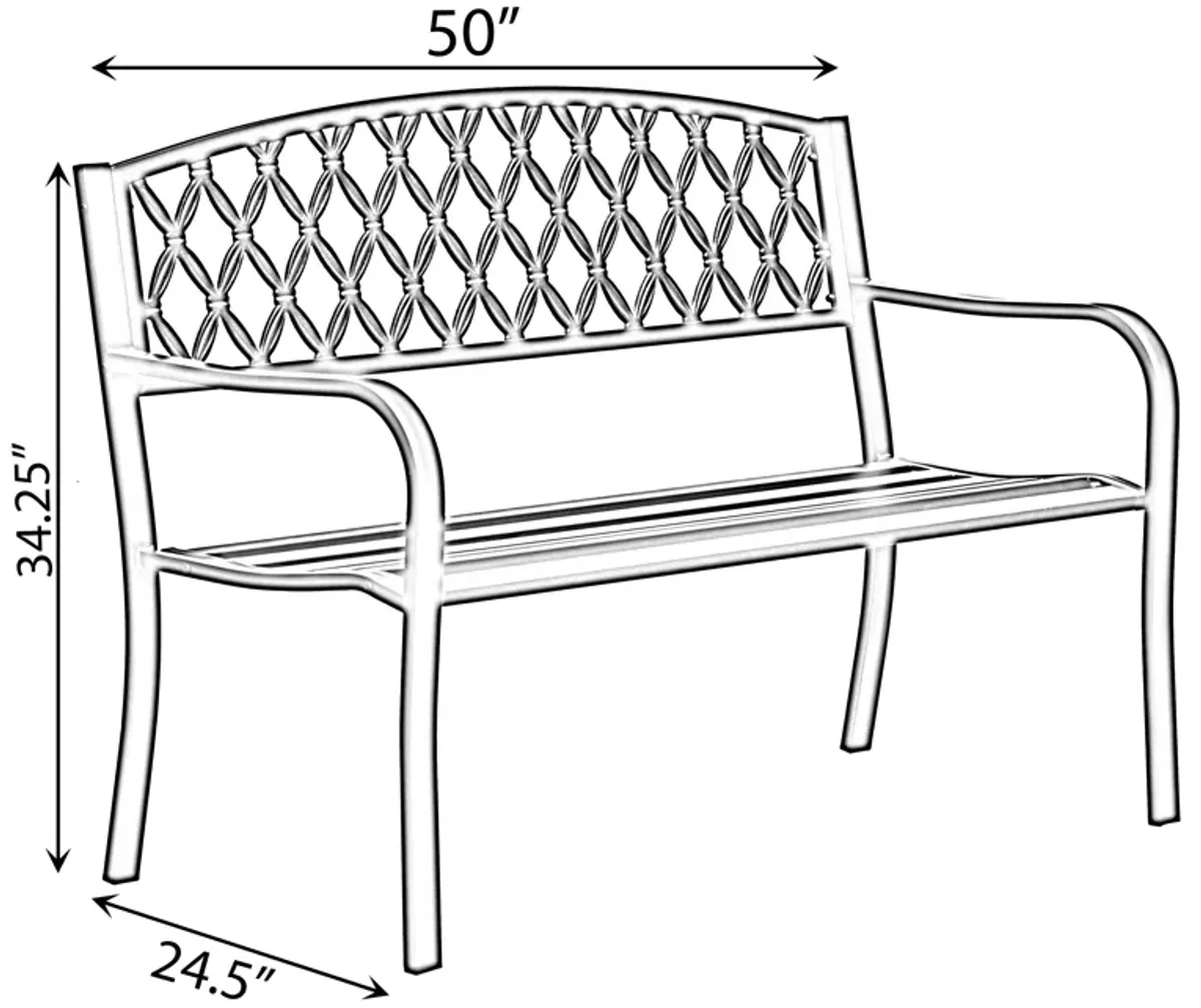 Gardenised Black Outdoor Garden Patio Steel Park Bench Lawn Decor with Cast Iron Back Seating bench, with Backrest and Armrest for Yard, Patio, Garden, Balcony, and Deck