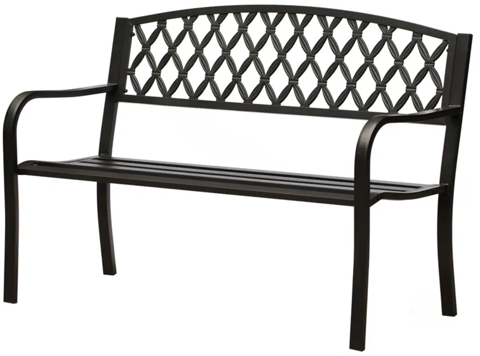 Gardenised Black Outdoor Garden Patio Steel Park Bench Lawn Decor with Cast Iron Back Seating bench, with Backrest and Armrest for Yard, Patio, Garden, Balcony, and Deck