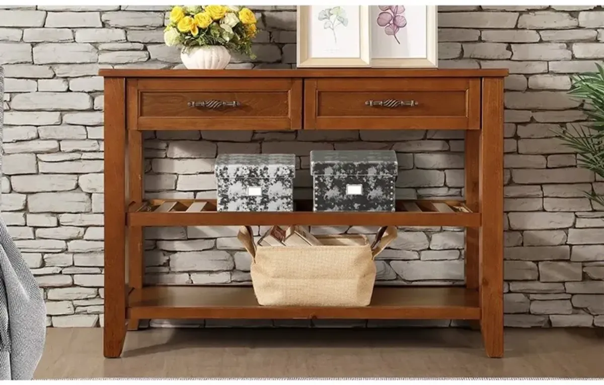 Mid-Century Style Solid Wood Console Table with Storage