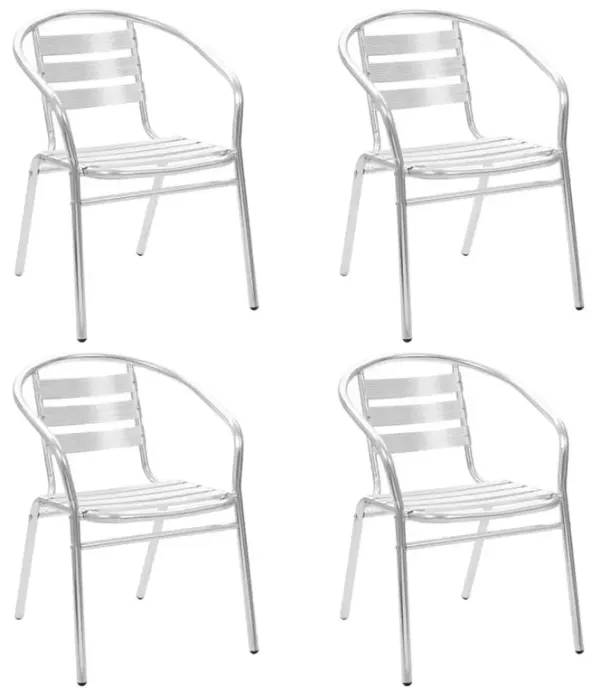 Stackable Chair Set of 4 Silver Aluminum Standard Stackable