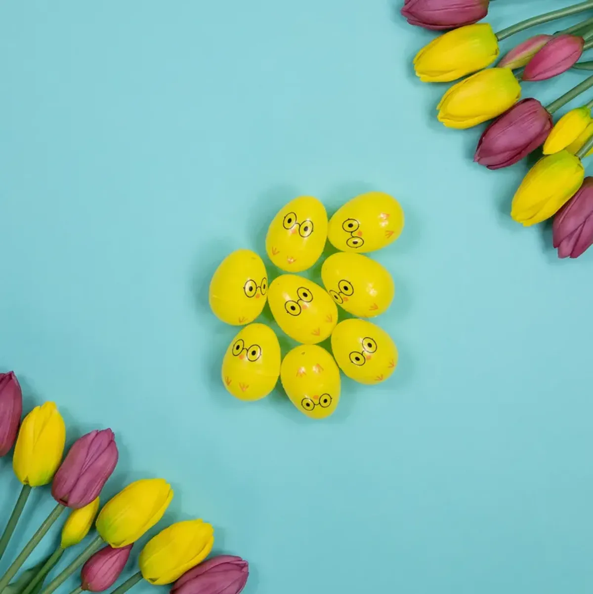 8ct Yellow Chick Wearing Glasses Fillable Easter Eggs 2.5�