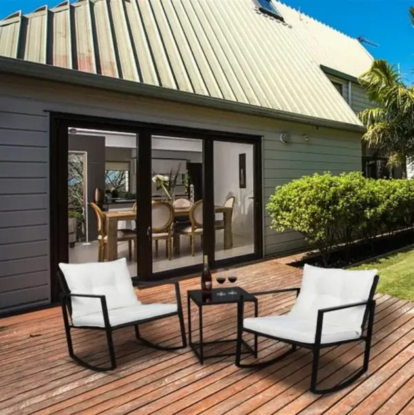 Single 2-Piece Coffee Table & 1-Piece Exposed Rocking Chair – Three-Piece Outdoor Furniture Set