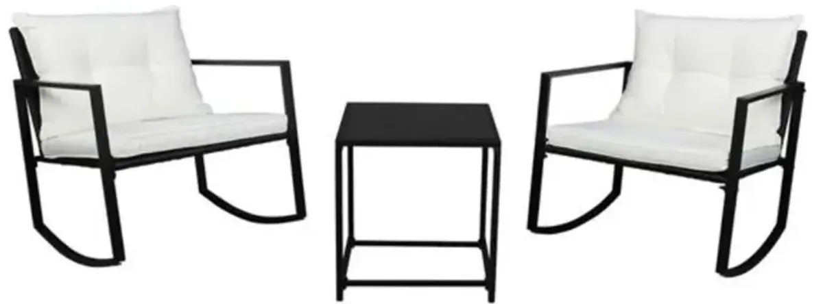Single 2-Piece Coffee Table & 1-Piece Exposed Rocking Chair – Three-Piece Outdoor Furniture Set