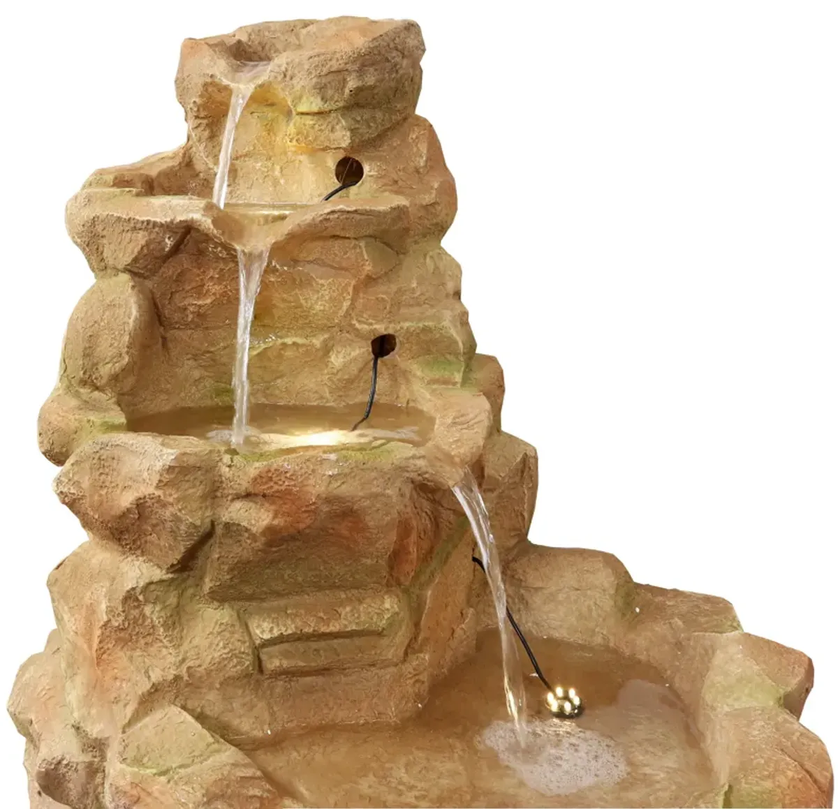 Sunnydaze Lighted Stone Springs Waterfall Fountain with LED Lights - 42 in