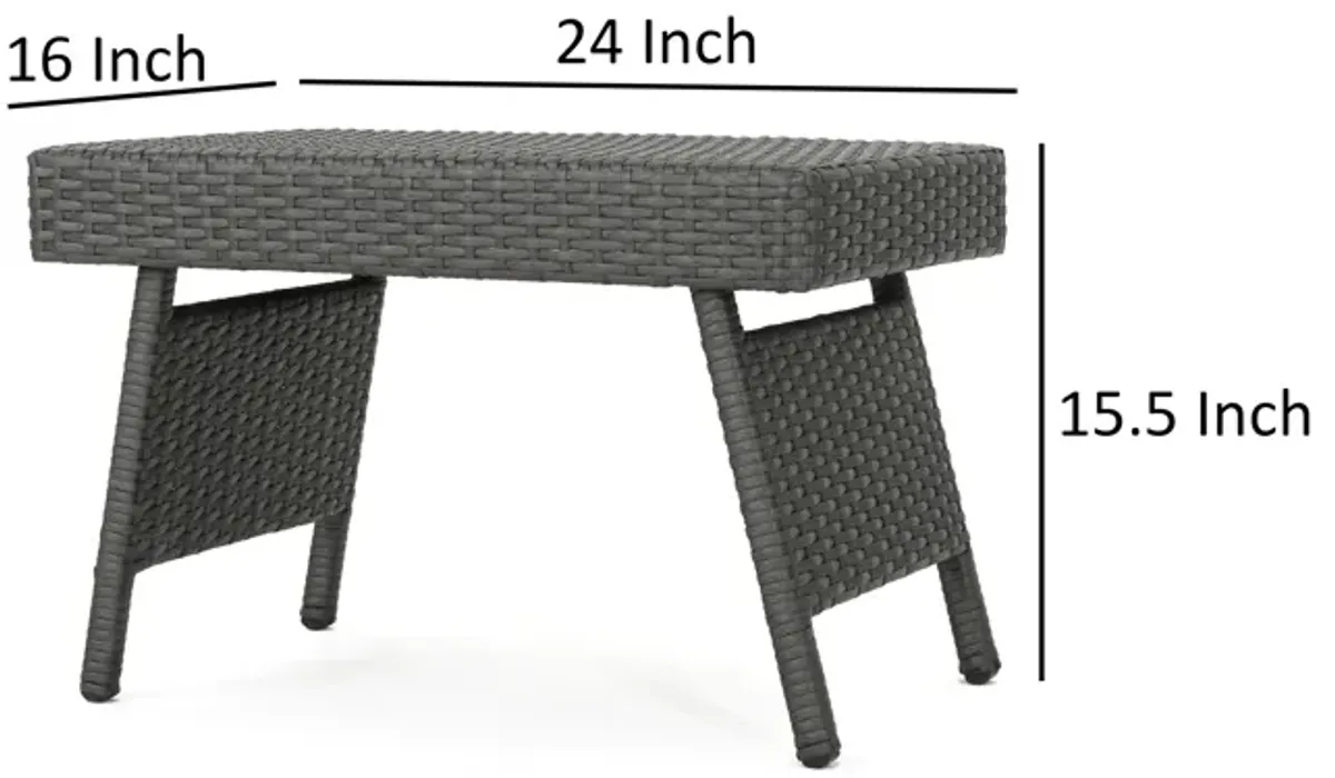 Mach Snack Table, Dark Gray Outdoor Safe Wicker and Iron Frame, 24 Inch