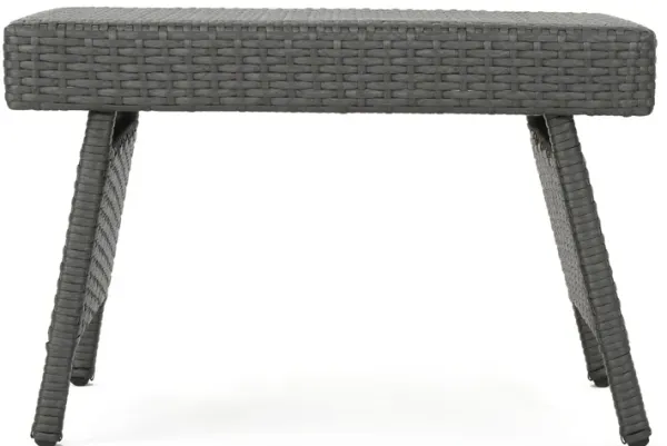 Mach Snack Table, Dark Gray Outdoor Safe Wicker and Iron Frame, 24 Inch - Benzara