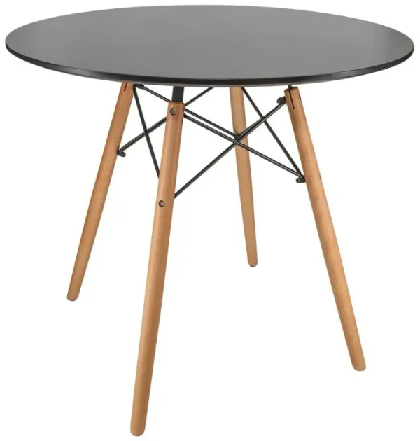 LeisureMod Dover Round Bistro Wood Top Dining Table W/ Natural Wood Eiffel Base