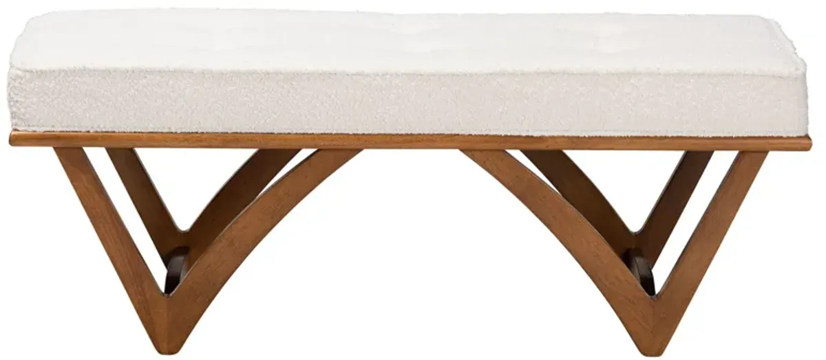 Baxton Studio Chenoa Japandi Cream Boucle Fabric and Walnut Brown Finished Wood Bench