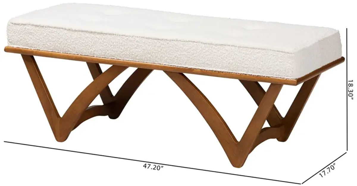 Baxton Studio Chenoa Japandi Cream Boucle Fabric and Walnut Brown Finished Wood Bench