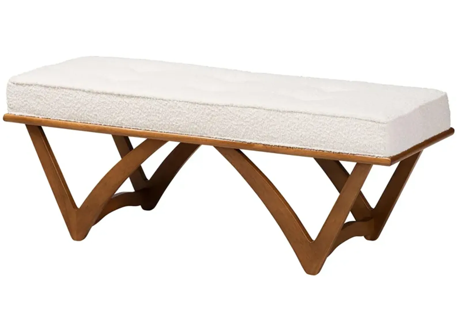 Baxton Studio Chenoa Japandi Cream Boucle Fabric and Walnut Brown Finished Wood Bench