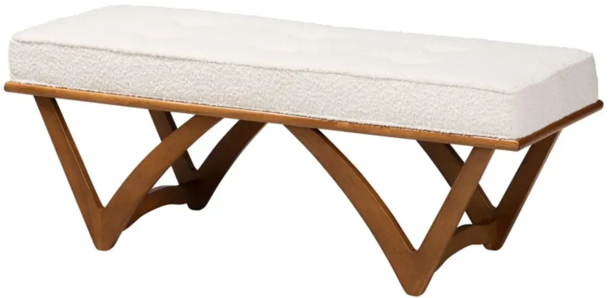 Baxton Studio Chenoa Japandi Cream Boucle Fabric and Walnut Brown Finished Wood Bench