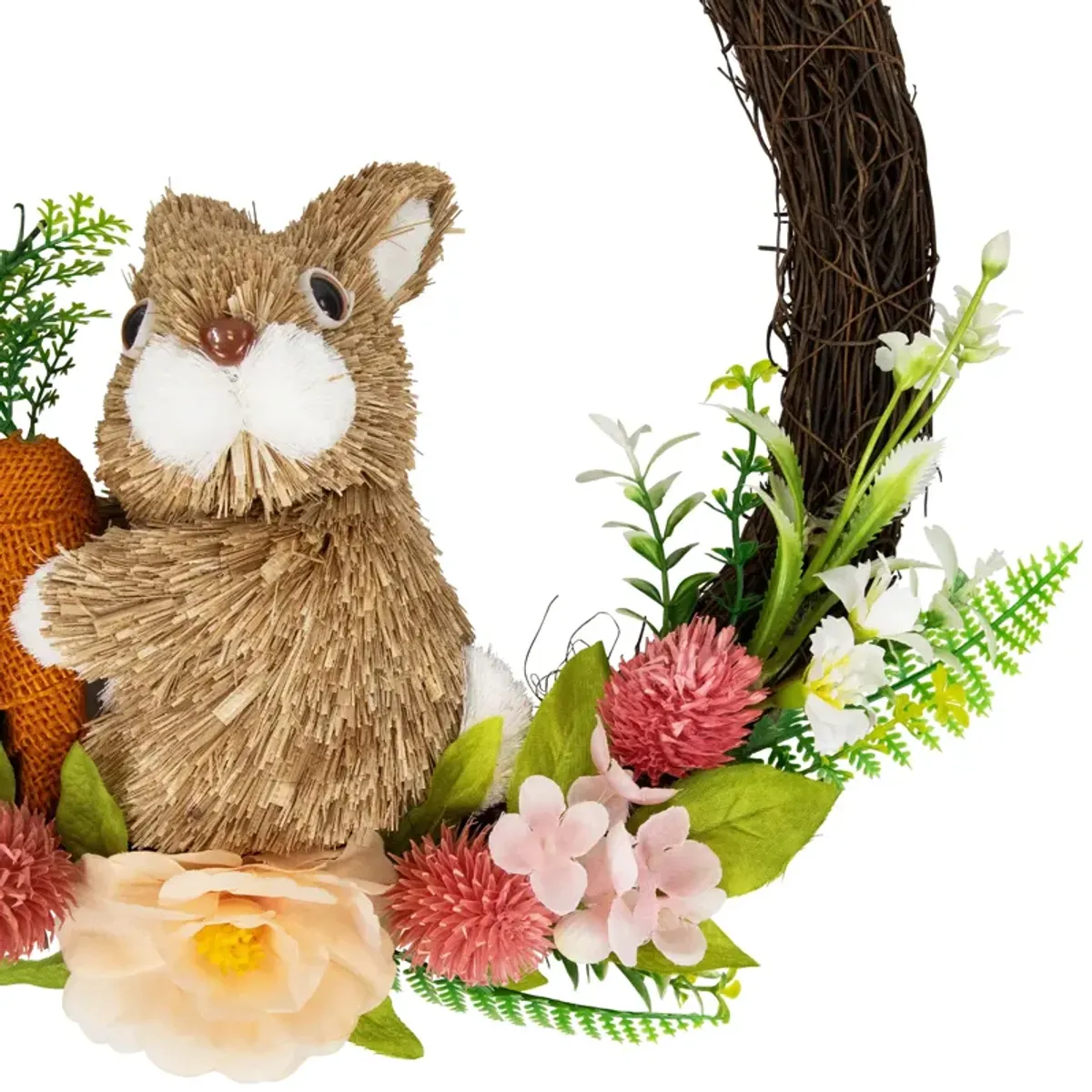 Floral Grapevine Spring Easter Wreath with Rabbit - 12"