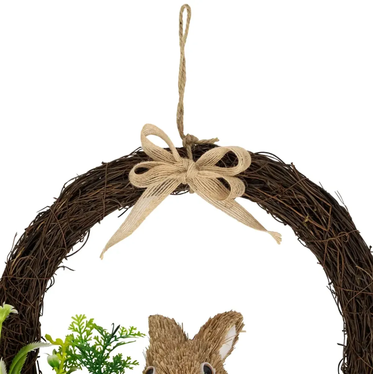 Floral Grapevine Spring Easter Wreath with Rabbit - 12"