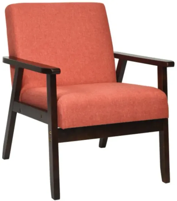 Hivago Solid Rubber Wood Fabric Accent Armchair-Light Gray