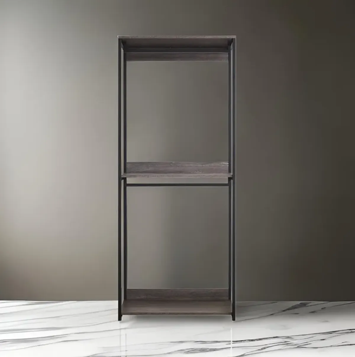 Gin Modular Closet System, 3 Rustic Gray Shelves, 2 Hanging Rods, Black