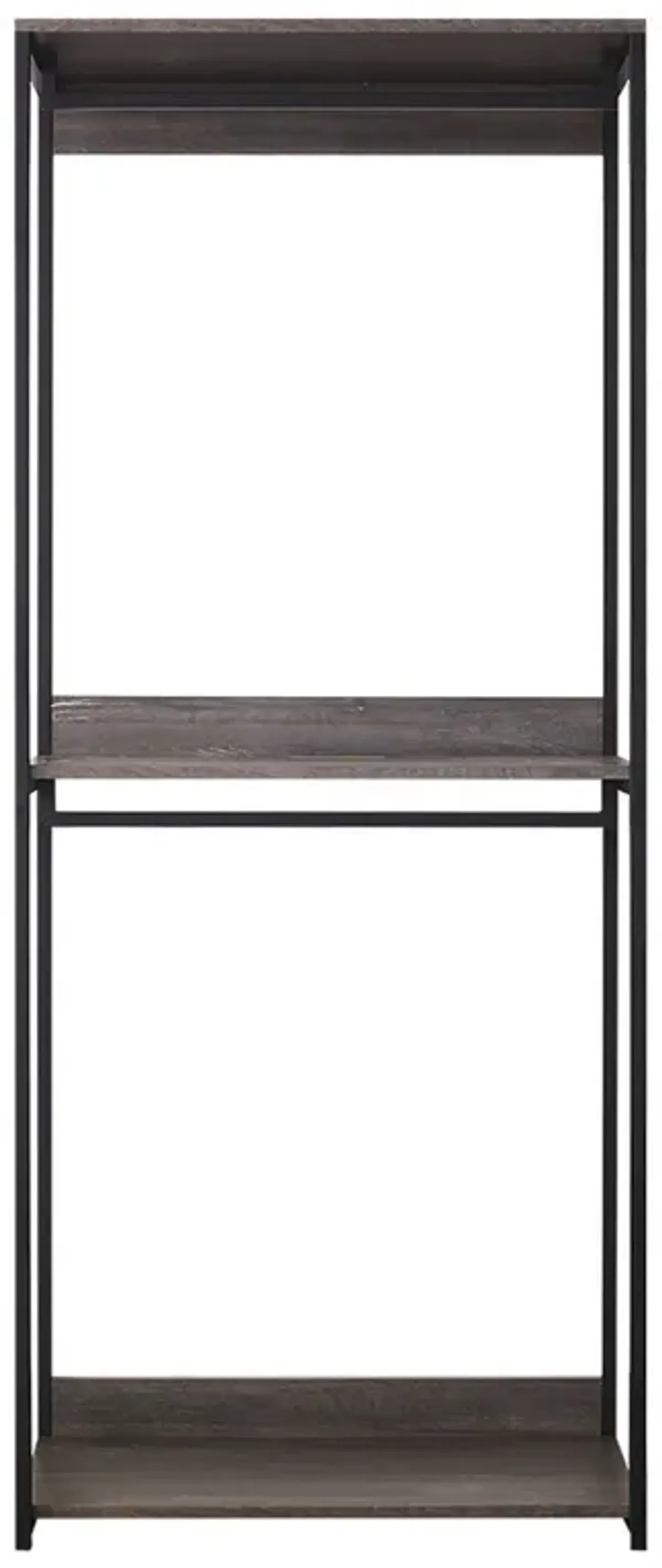 Gin Modular Closet System, 3 Rustic Gray Shelves, 2 Hanging Rods, Black