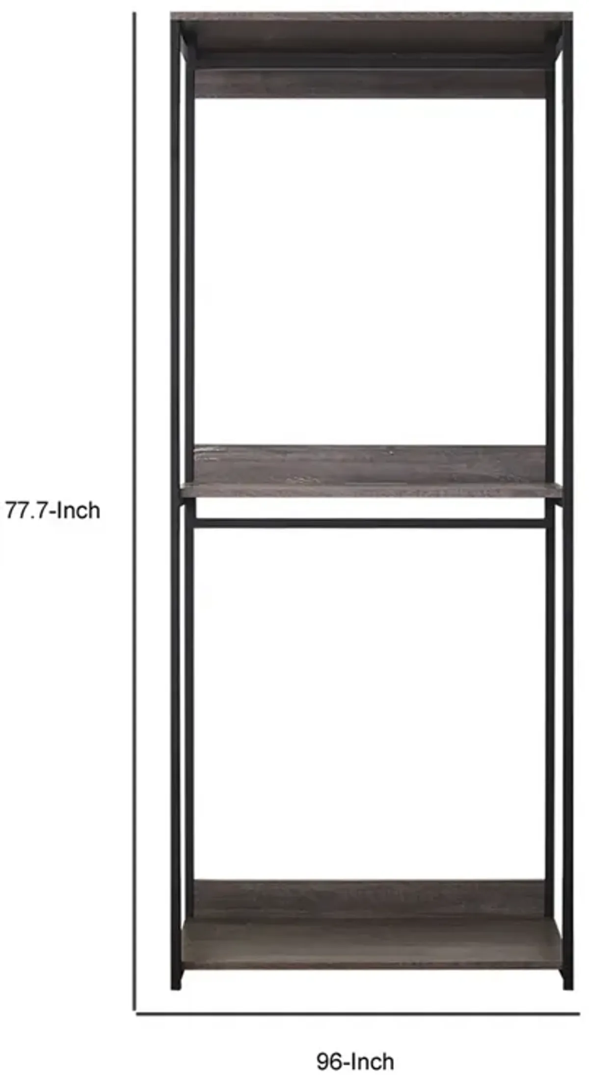 Gin Modular Closet System, 3 Rustic Gray Shelves, 2 Hanging Rods, Black