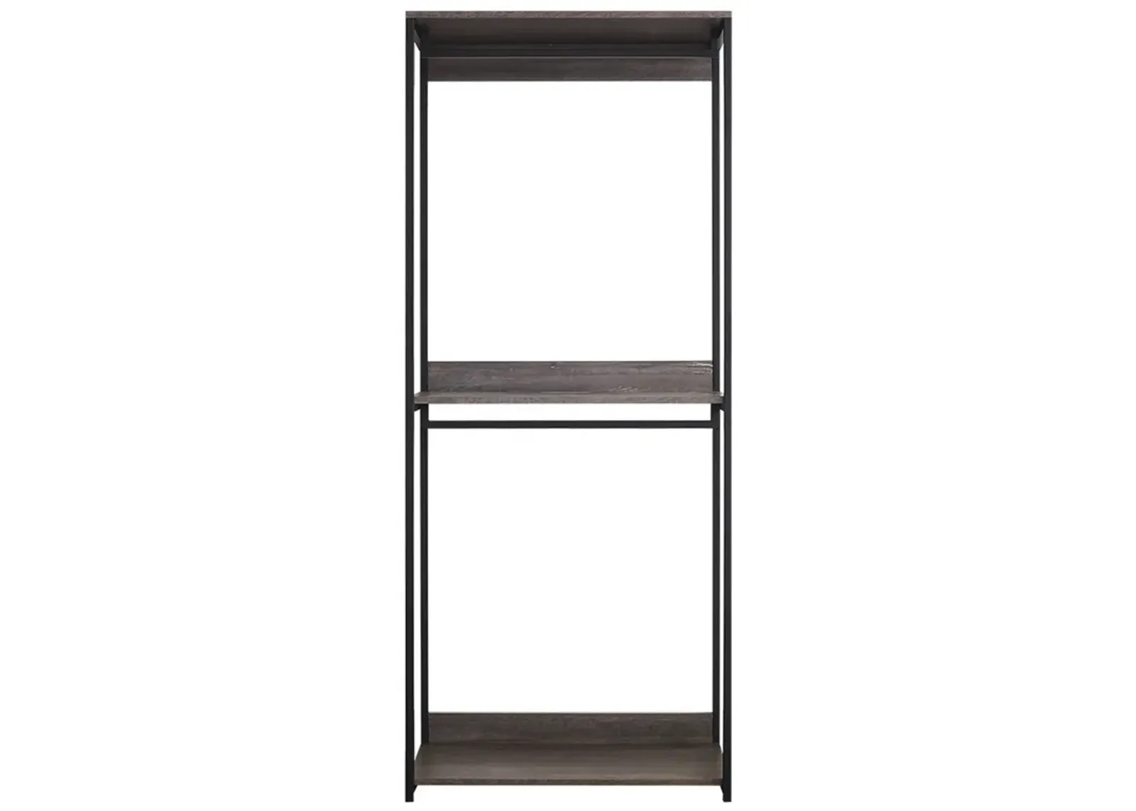 Gin Modular Closet System, 3 Rustic Gray Shelves, 2 Hanging Rods, Black