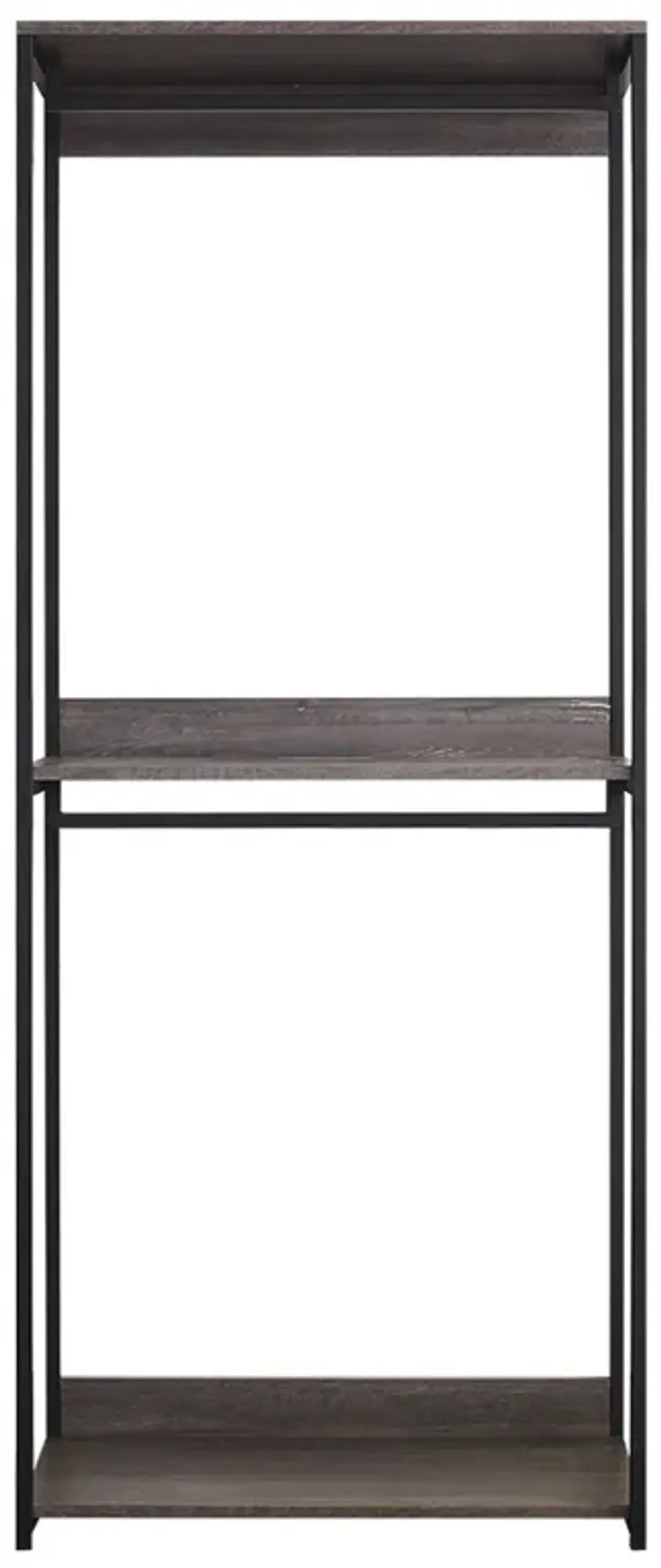 Gin Modular Closet System, 3 Rustic Gray Shelves, 2 Hanging Rods, Black