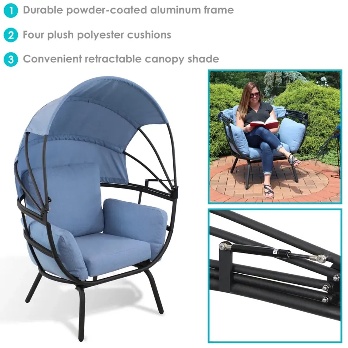 Sunnydaze Modern Luxury Wicker Lounge Chair with Retractable Shade