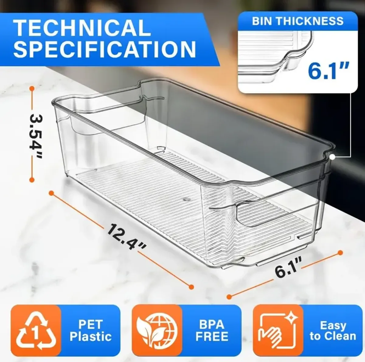 Pantry Organizers and Storage Bins - Stackable Clear Bins for Kitchen and Freezer, Snack Pantry Organizer, Refrigerator Storage Solutions, Multi-Purpose Kitchen Storage Bins - 2 pack