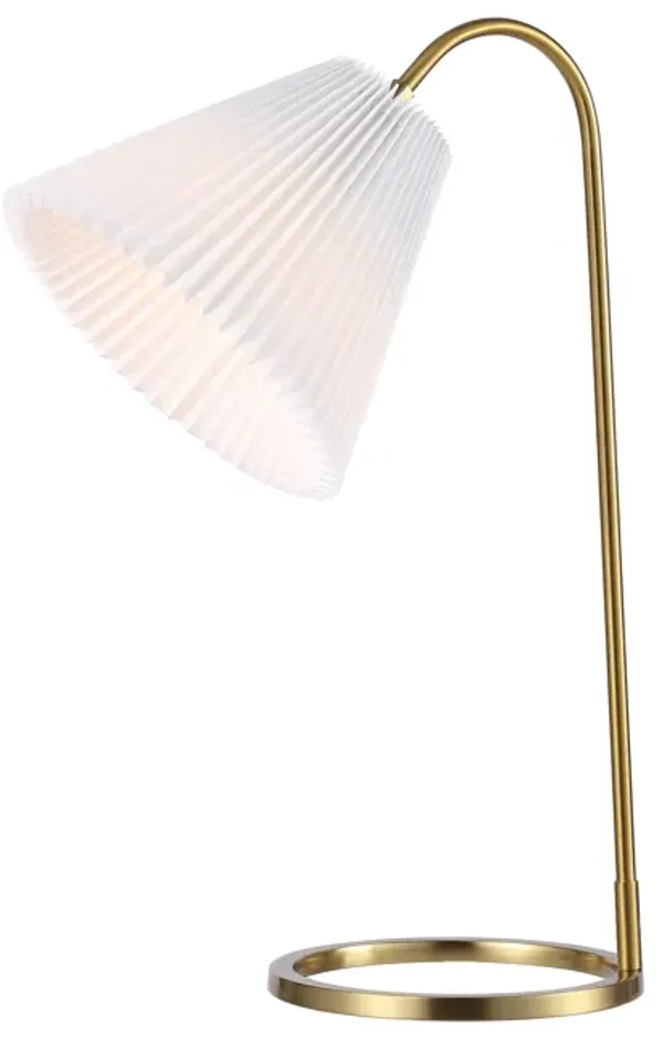 Callie Modern Glam Metal Arc Adjustable Head LED Table Lamp with Pleated Shade