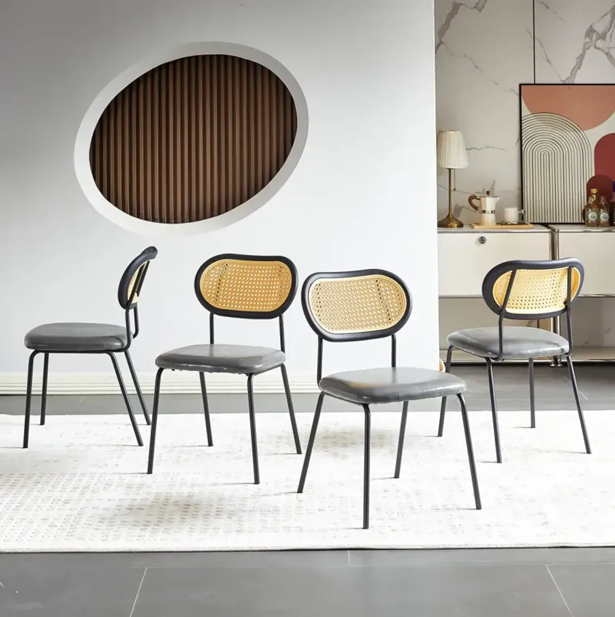 Modern Grey PU Leather Dining Chair Set of 4