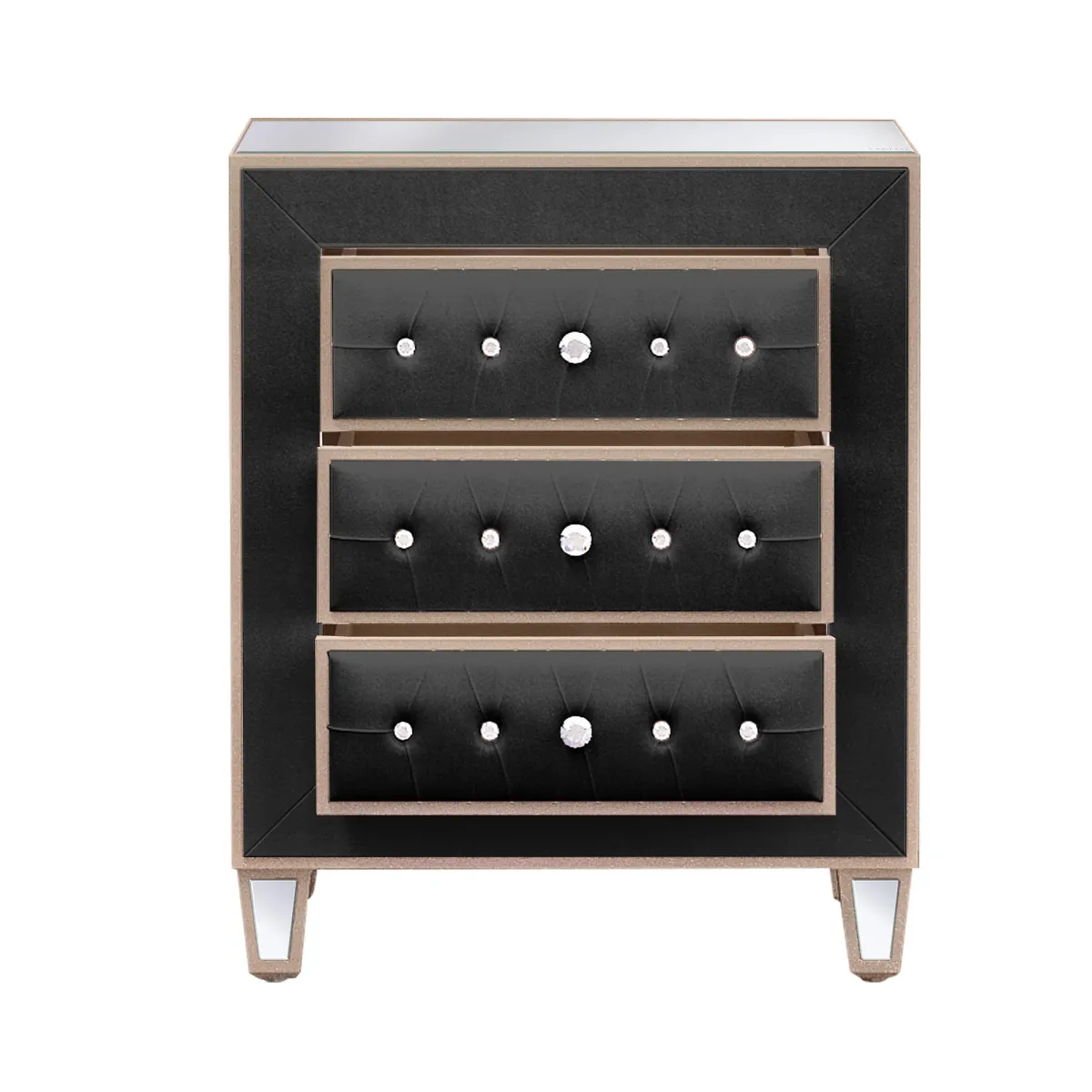 VANITII Mirrored Nightstand With 3 Drawers Velvet for Home or Office Use