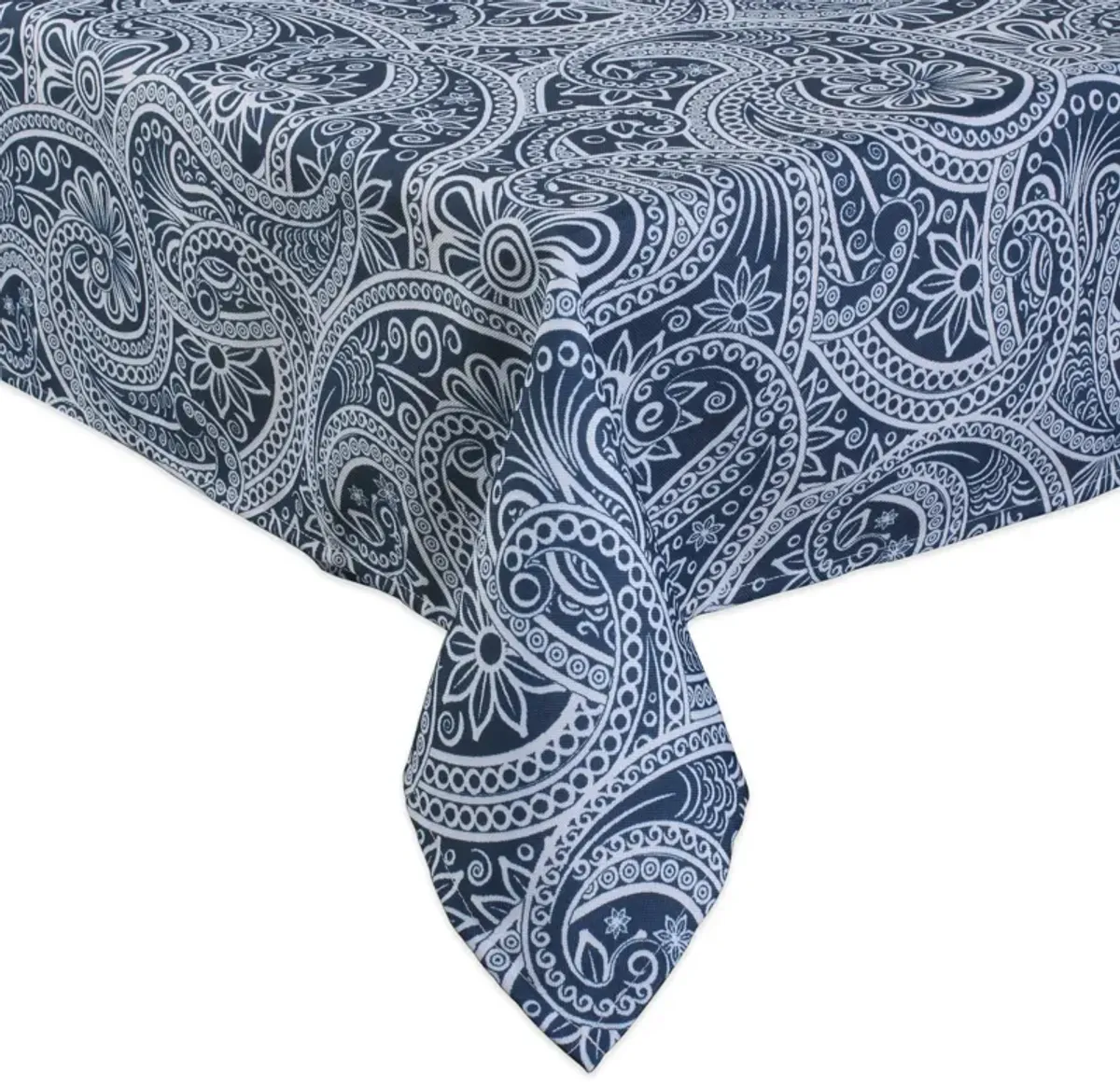 84" Zippered Outdoor Tablecloth with Printed Blue Paisley Design