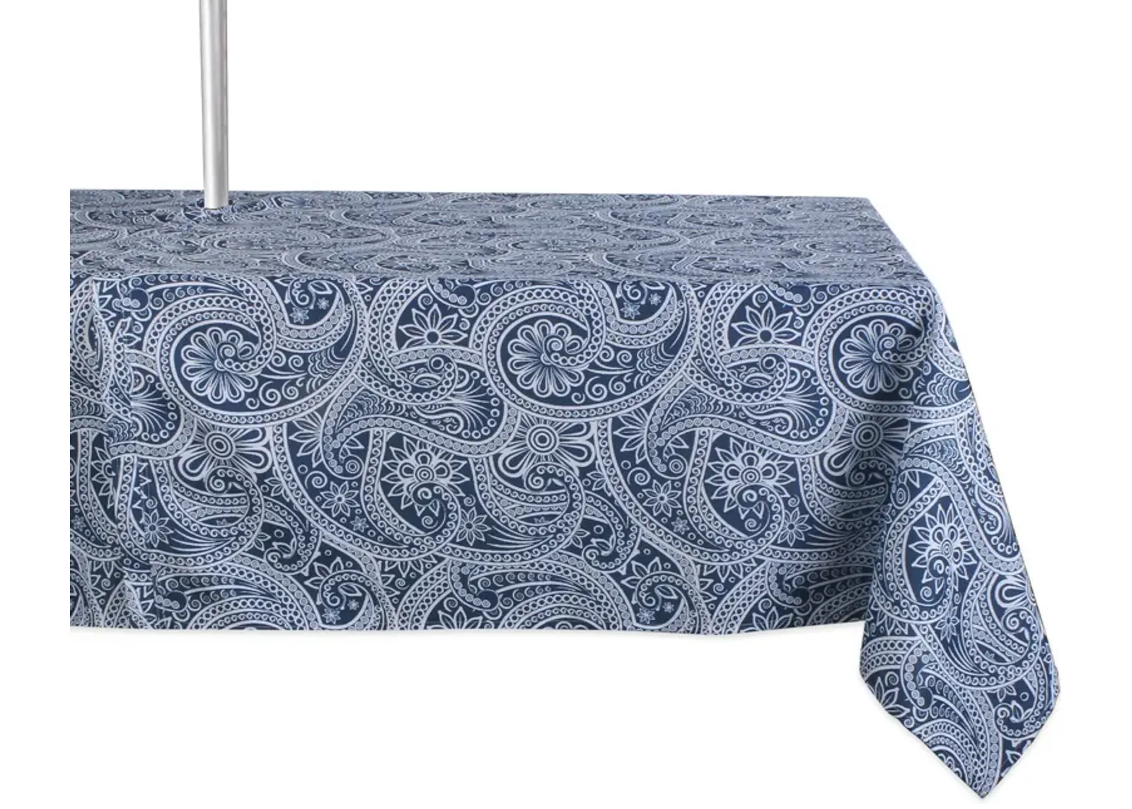 84" Zippered Outdoor Tablecloth with Printed Blue Paisley Design