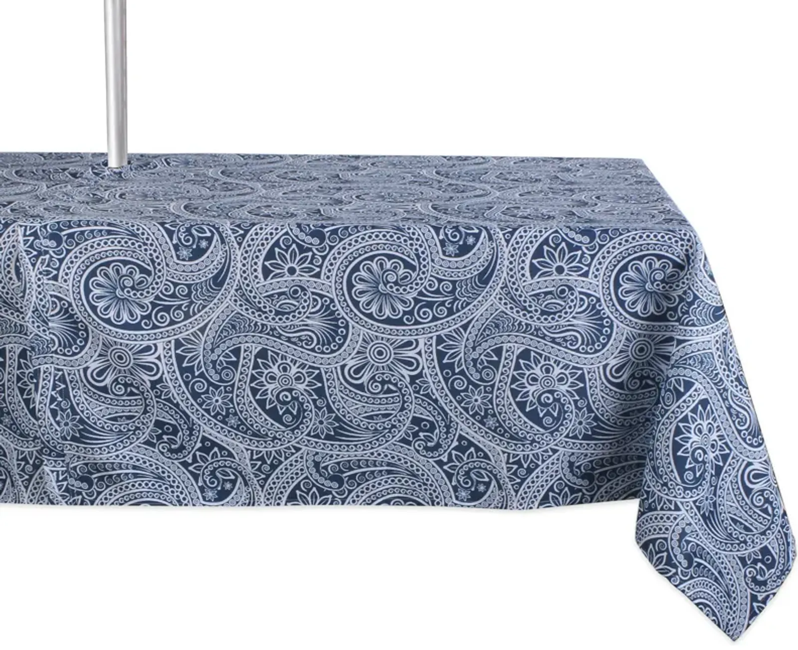 84" Zippered Outdoor Tablecloth with Printed Blue Paisley Design