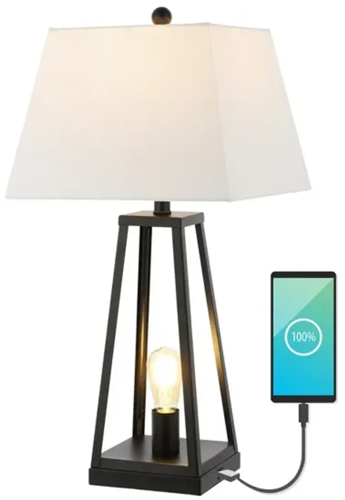 Waylon Classic Industrial Iron Nightlight LED Table Lamp with USB Charging Port