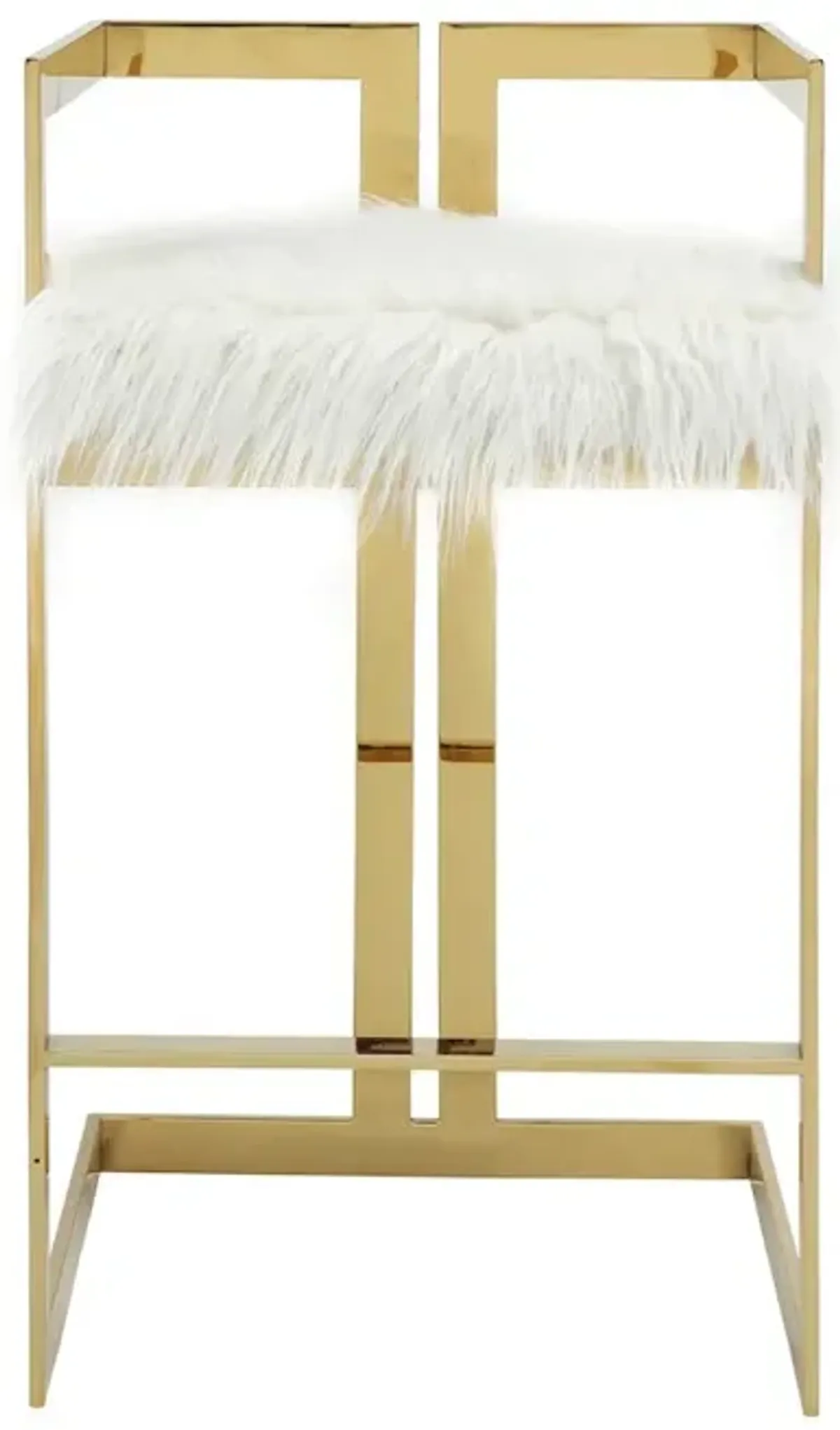Pangea Home Kenzie Bar Stool Gold/White Faux Fur