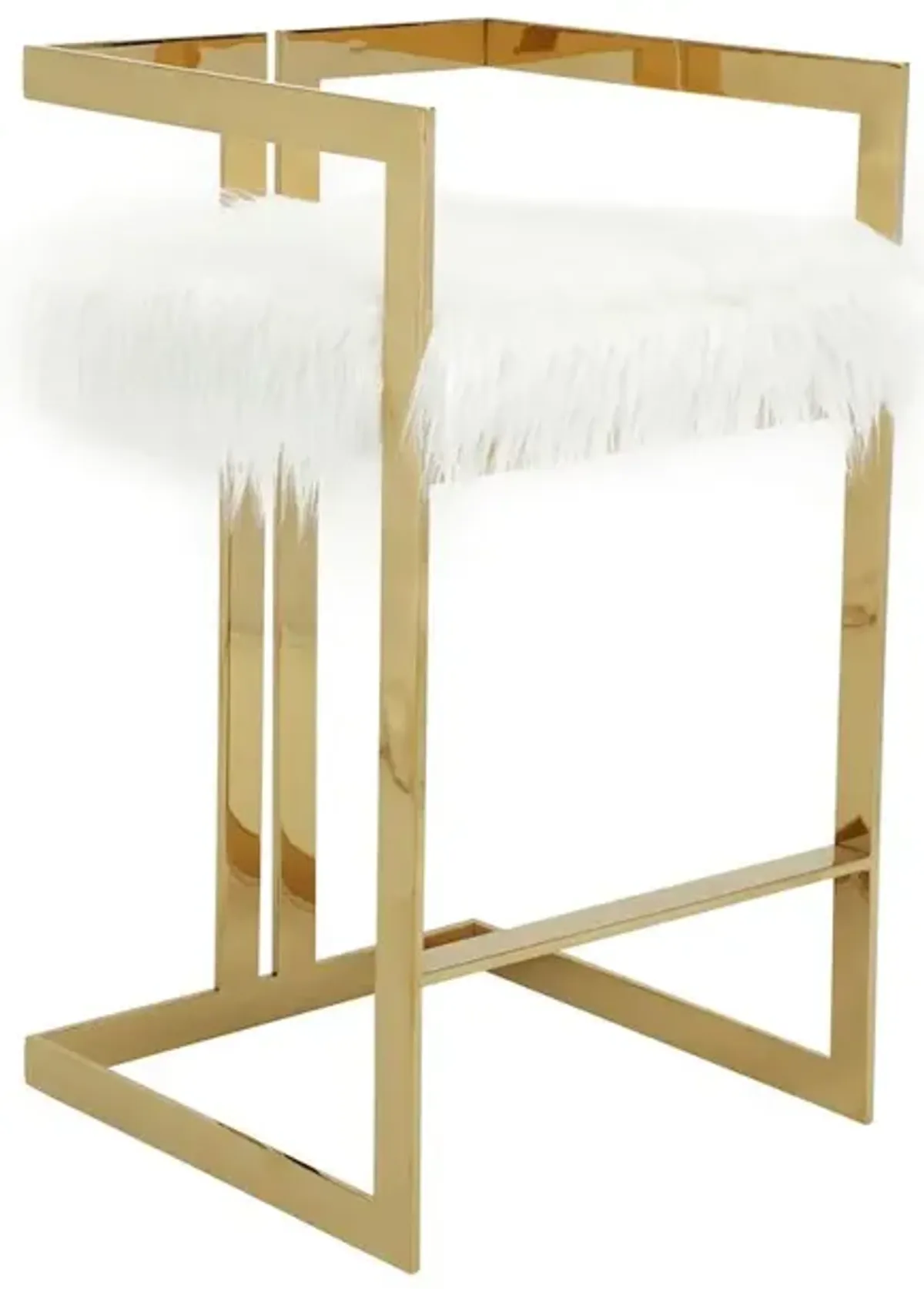 Pangea Home Kenzie Bar Stool Gold/White Faux Fur