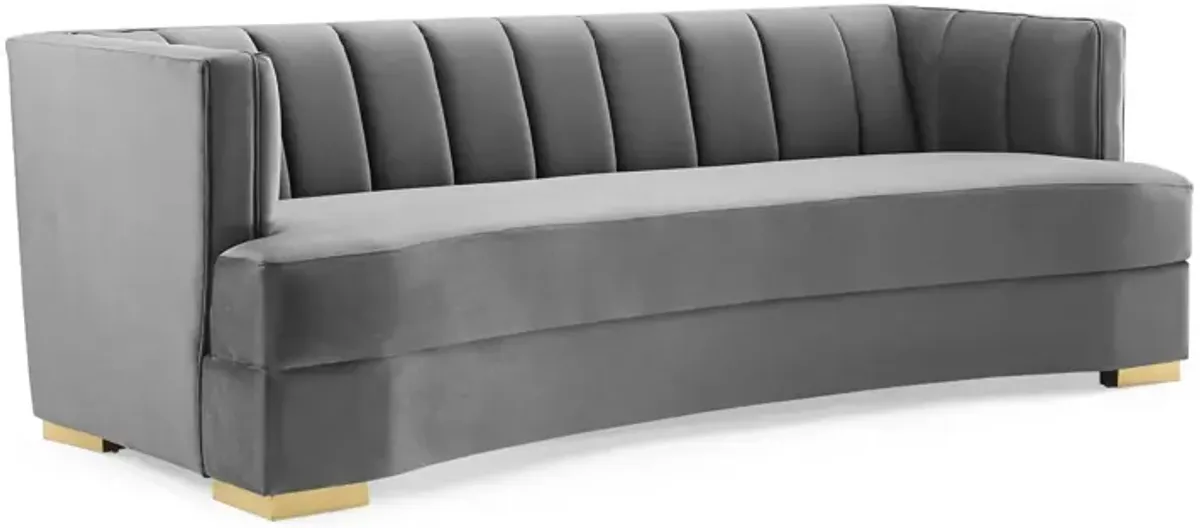 Encompass Channel Tufted Performance Velvet Curved Sofa Gray EEI-4134-GRY